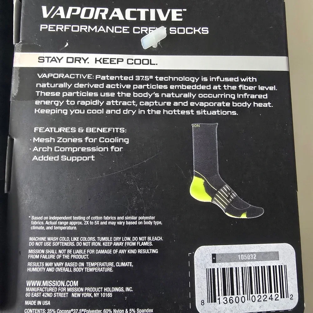 Mission VaporActive Performance Crew Socks Men L Grey Black 10 Pairs Lot 5 Packs